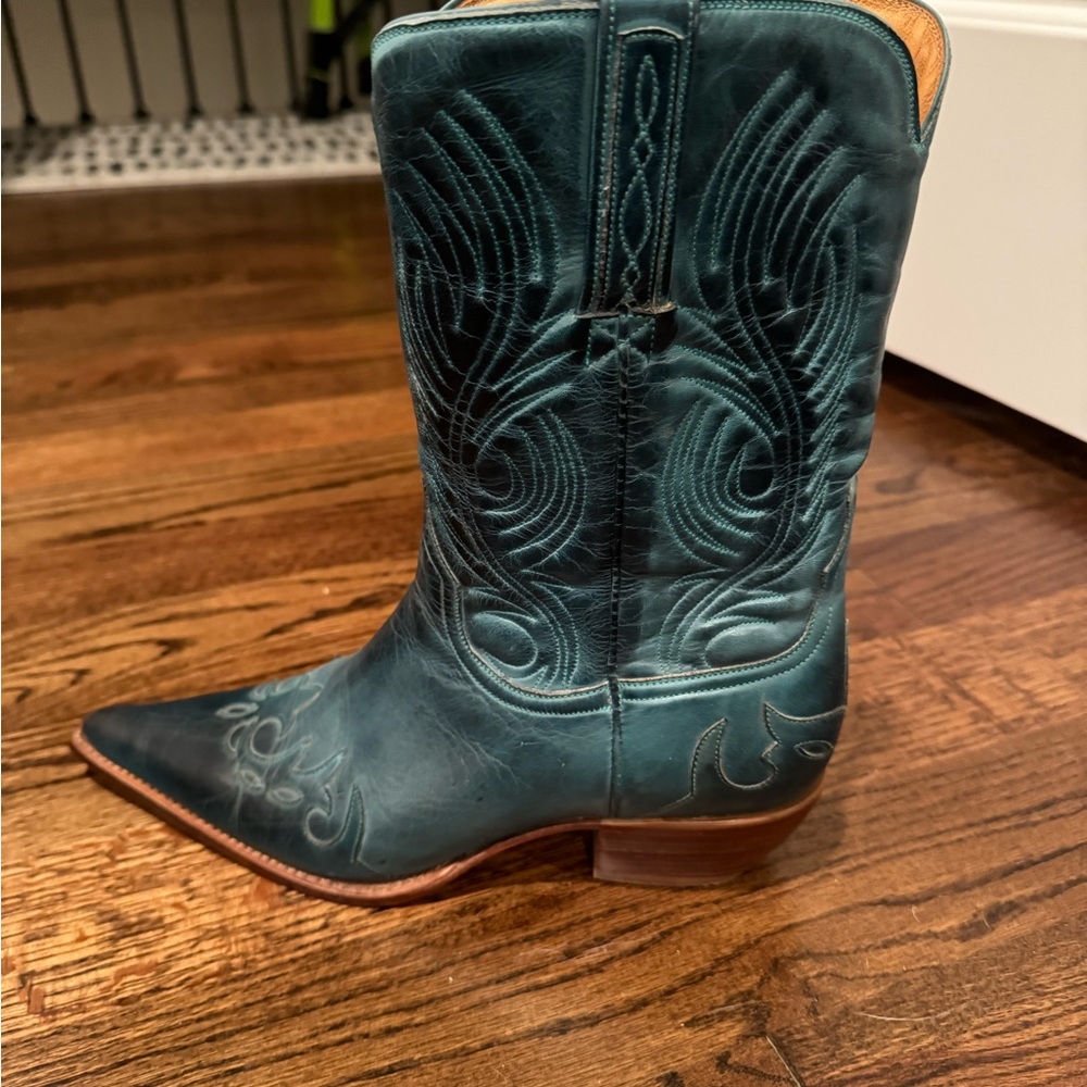 Stylish Teal Green Leather Cowboy Boots - Picture 4 of 7